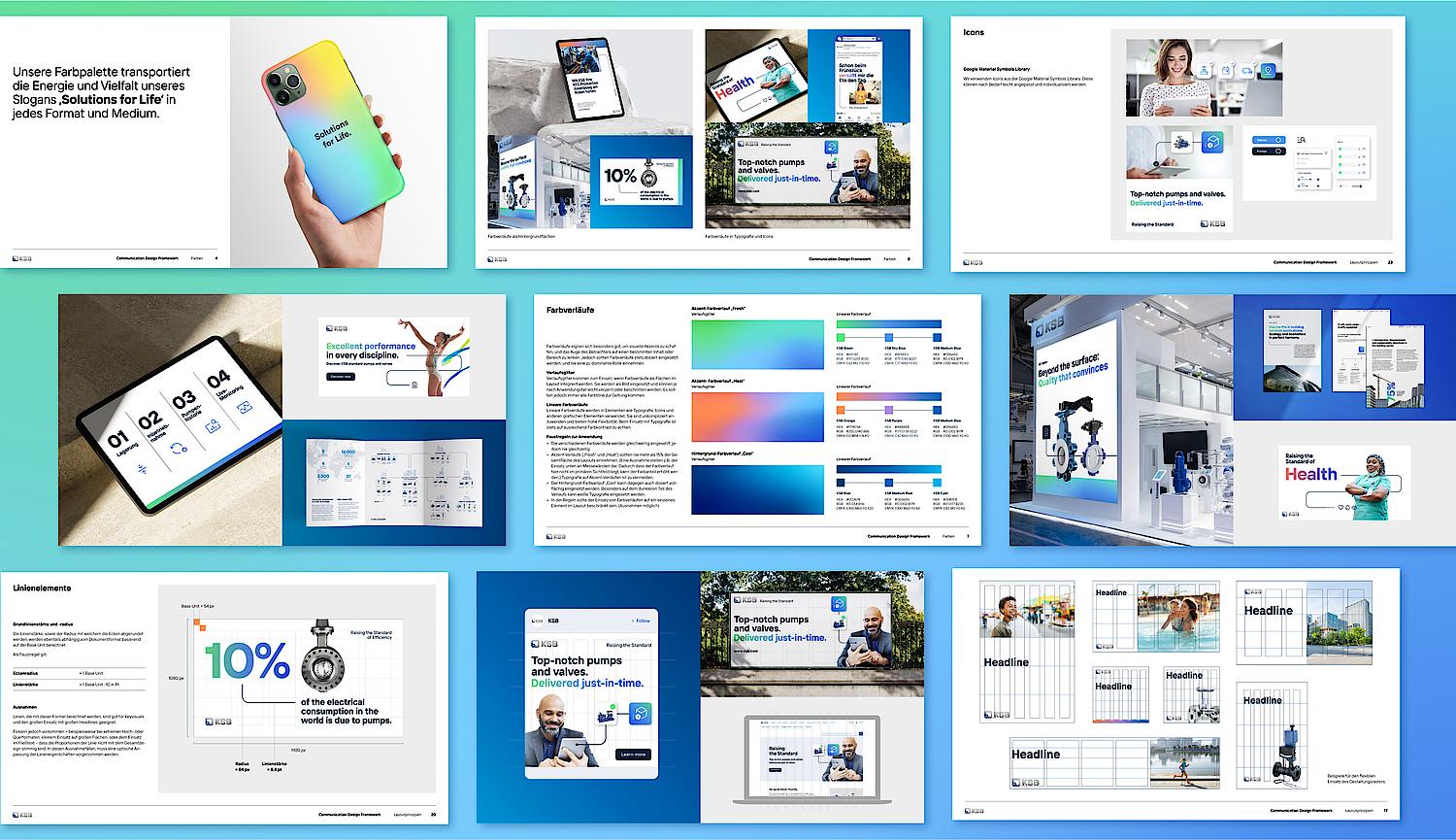 Collage mit Seiten aus dem KSB Communication Guide