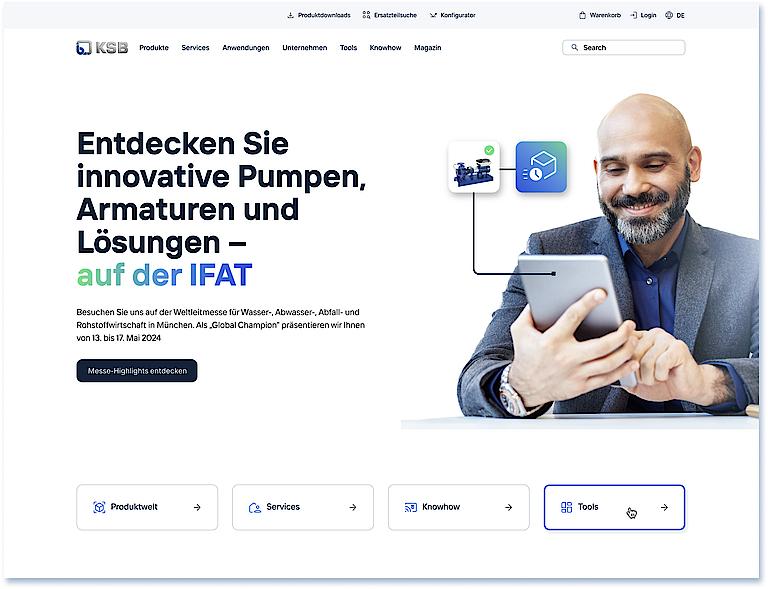 Beispielhafte Anwendung der KSB Produktkommunikation auf der Website