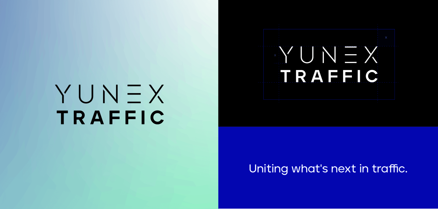 Graphic shows the Yunex brand claim: Uniting what's next in Traffic